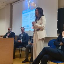 La prof.ssa Chiara Morelli durante il saluto istituzionale alle aziende