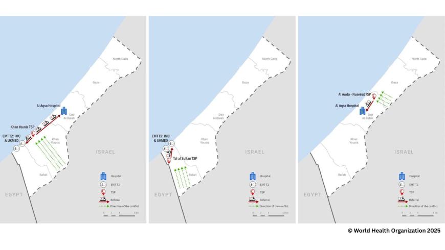 Ubicazione e percorsi di riferimento dei tre TSP di Gaza